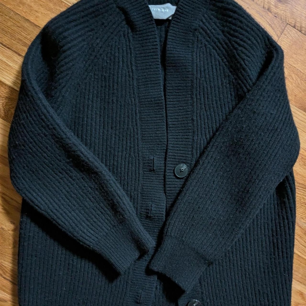 Everlane 100% Felted Merino Wool Cardigan In Black